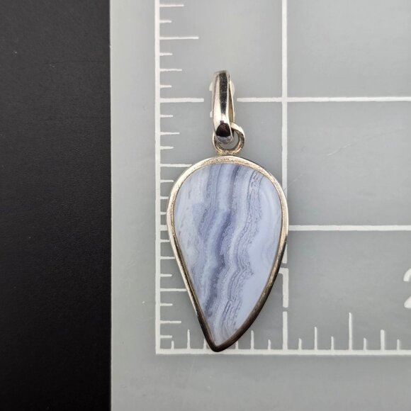 Blue Lace Agate Teardrop Pendant In 925 Sterling Silver Artisan Design 2 Inches - Picture 9 of 9